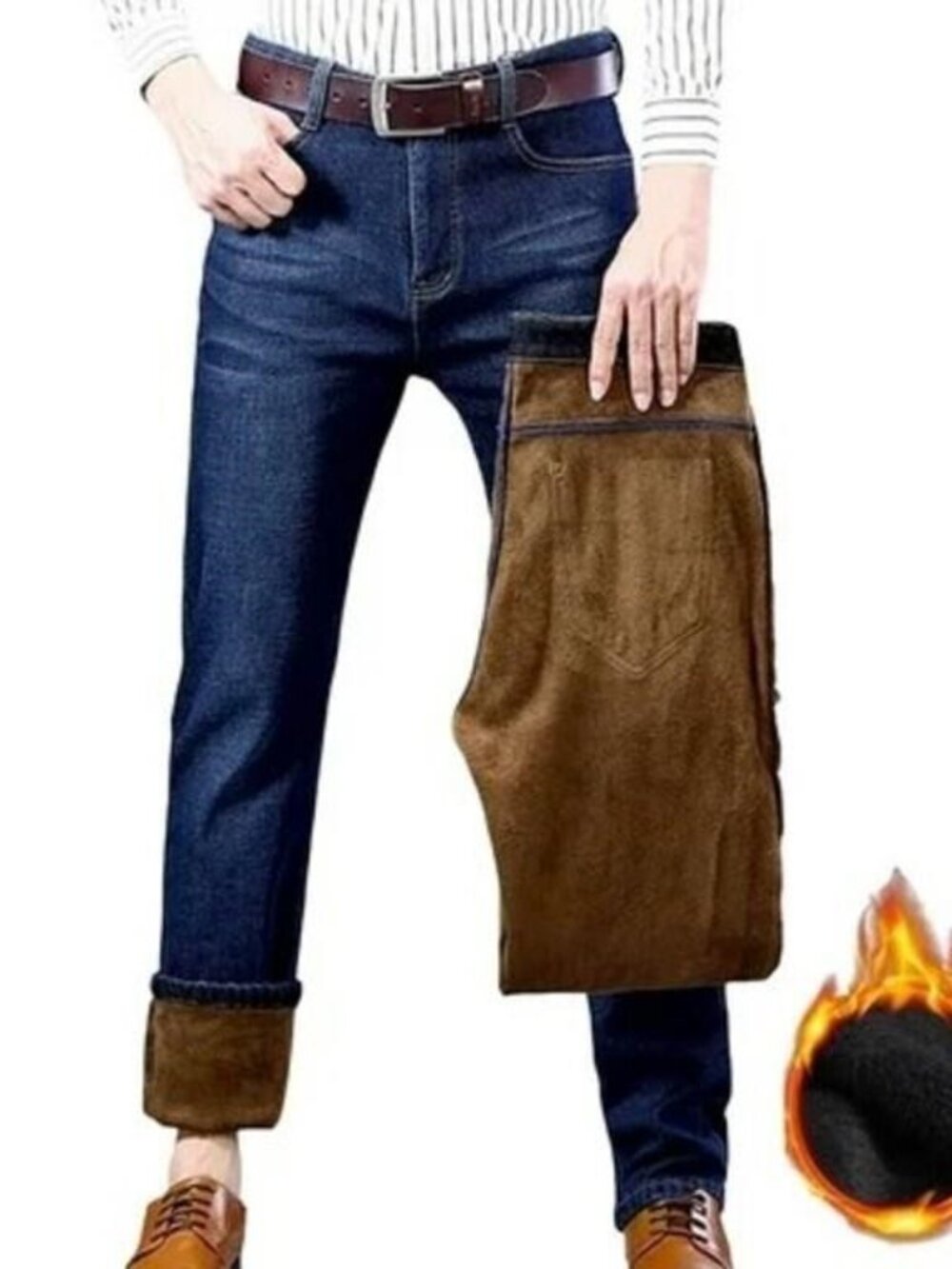 Mens Thermal Fleece Lined Jeans Pants